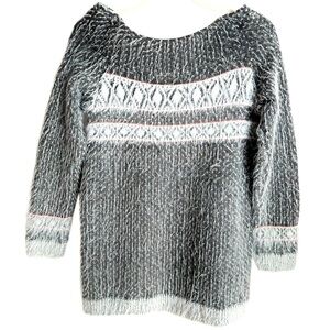 Anthropologie Sleeping on Snow Gray and White Long Sleeve Sweater Size Medium